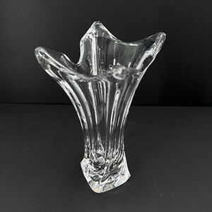 Vintage Cofrac Art Verrier France HEAVY Clear Crystal Centerpiece Vase 10"